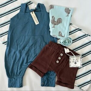 NWT Kate Quinn 0–3M Baby Bundle The Woods Modal Overalls + Hat + Swaddle